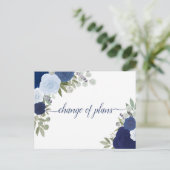 Elegant Rustic Blue Roses Change of Wedding Plans Announcement Postcard (Standing Front)