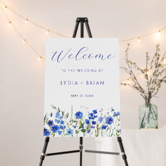 Elegant Rustic Blue Wildflowers Welcome Sign