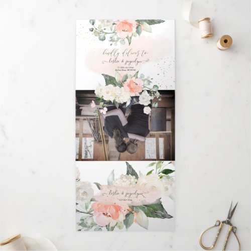 Elegant Rustic Blush Cream Watercolor Roses Tri_Fold Invitation