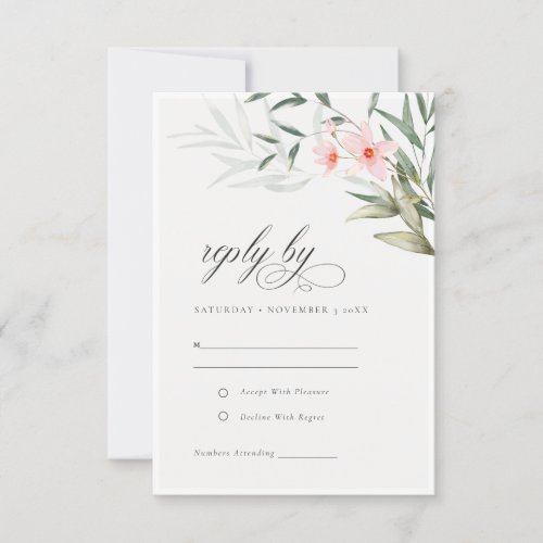 Elegant Rustic Blush Greenery Floral Wedding RSVP Card
