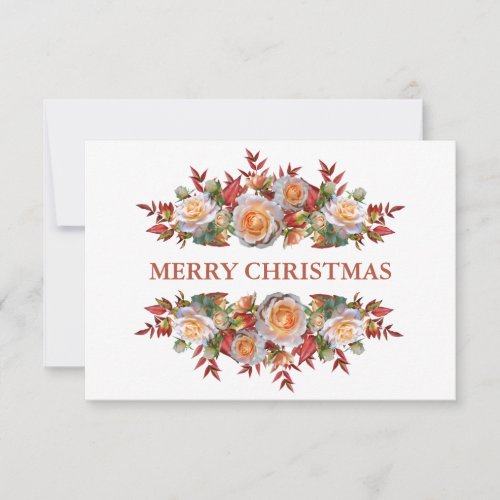Elegant Rustic Blush Pink Rose Wreath Christmas Thank You Card