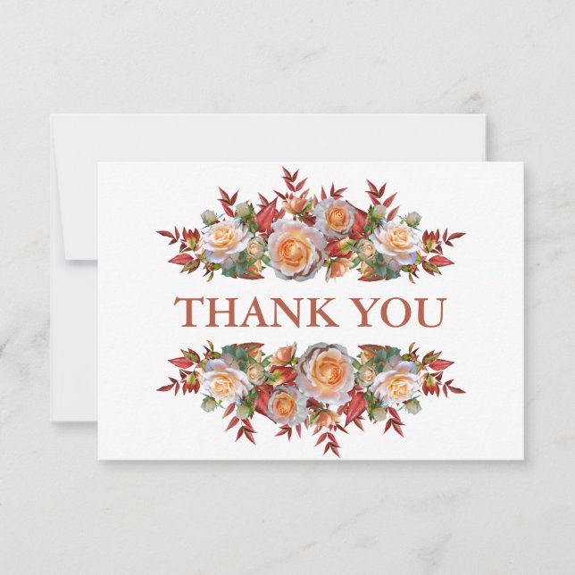 Elegant Rustic Blush Pink Rose Wreath Wedding Thank You Card (Front)