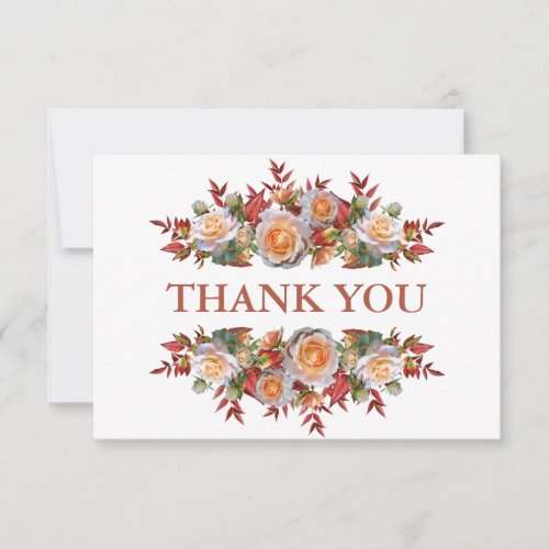 Elegant Rustic Blush Pink Rose Wreath Wedding Thank You Card