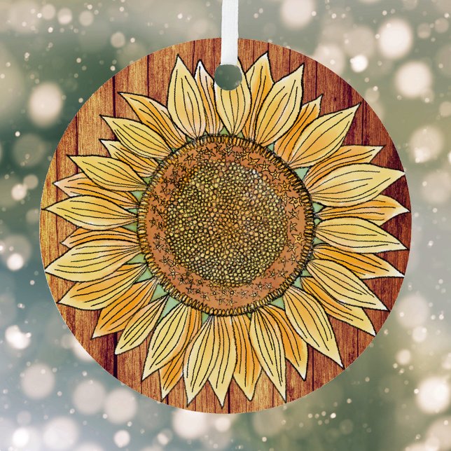 Elegant Rustic Boho Art Farmhouse Yellow Sunflower Metal Ornament (Creator Uploaded)