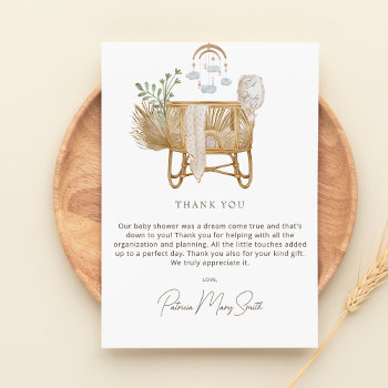 Elegant Rustic Boho Baby Cot Baby Shower Thank You Card by Invitationboutique at Zazzle