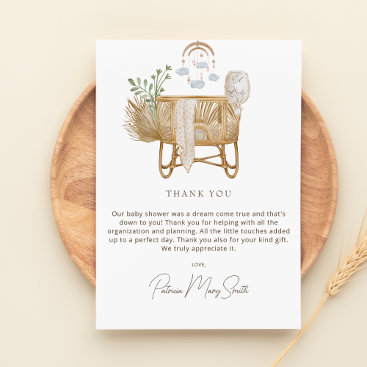 Elegant Rustic Boho Baby Cot Baby Shower Thank You Card