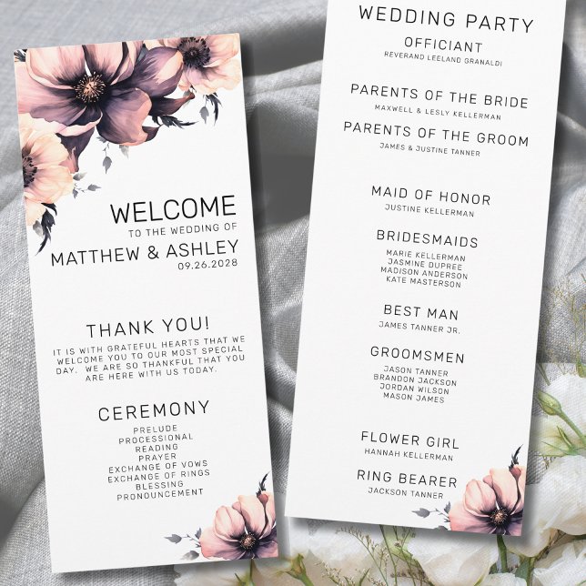 Elegant Rustic Boho Blush Pink Floral Wedding Program (Simple Elegant Rustic Boho Floral Pink Wedding Program)