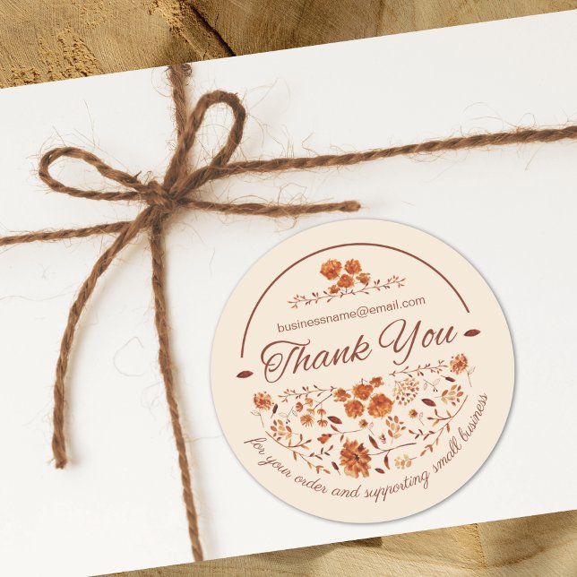 Elegant Rustic Boho Brown Fall Floral  Classic Round Sticker (Creator Uploaded)