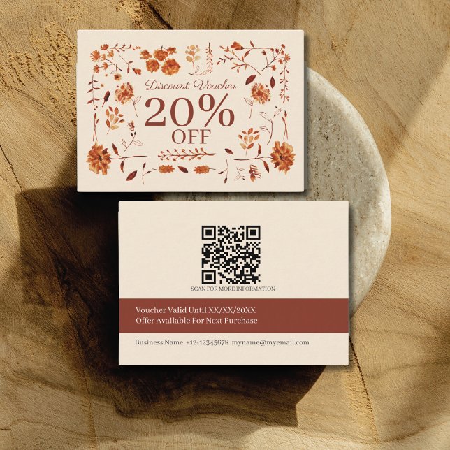 Elegant Rustic Boho Brown Fall Floral  Discount Card (Creator Uploaded)