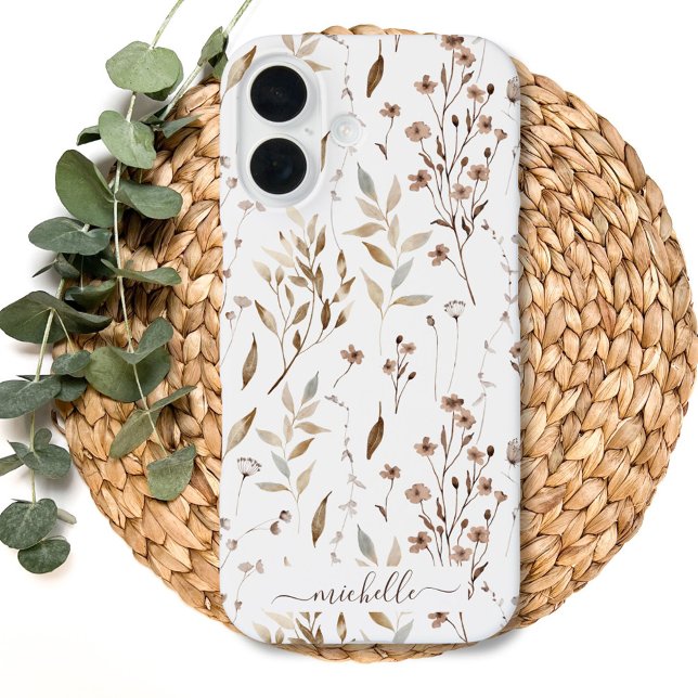 Elegant Rustic Boho Brown Floral Botanical Case-Mate iPhone Case (Close up)
