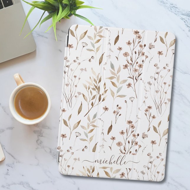 Elegant Rustic Boho Brown Floral Botanical iPad Pro Cover (In situ)