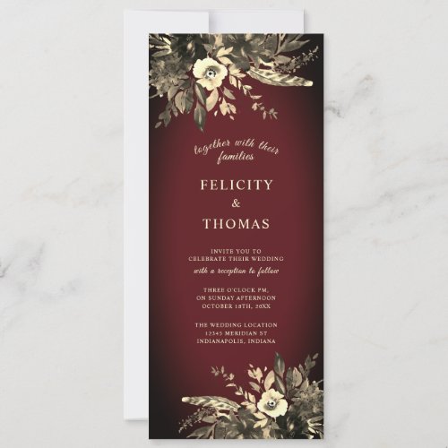 Elegant Rustic Boho Burgundy Red Floral Wedding Invitation