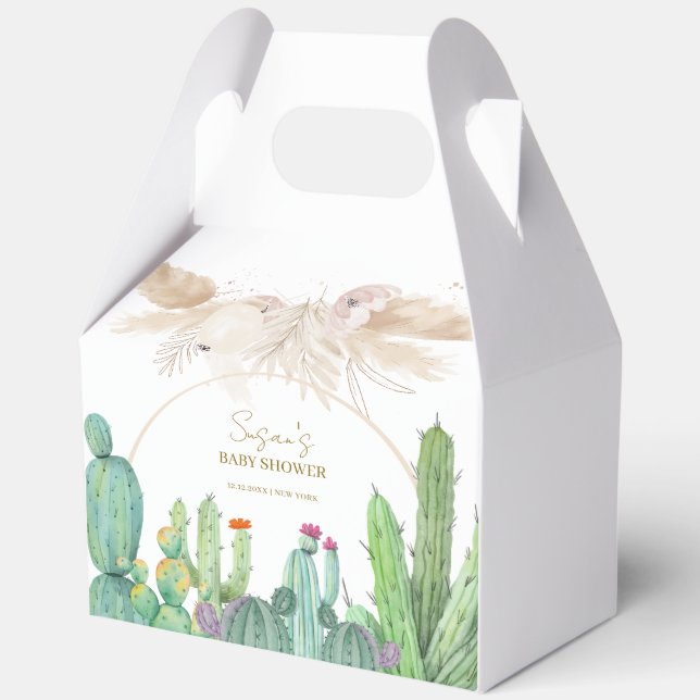 Elegant Rustic Boho Desert Cactus Arch Baby Shower Favor Boxes (Front)