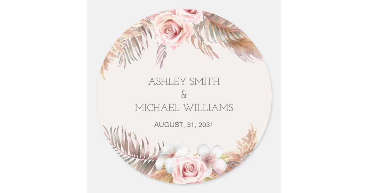 Elegant Rustic Boho Floral Botaniqe Wedding Classic Round Sticker | Zazzle