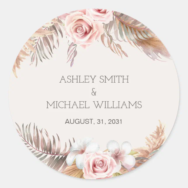 Elegant Rustic Boho Floral Botaniqe Wedding Classic Round Sticker | Zazzle