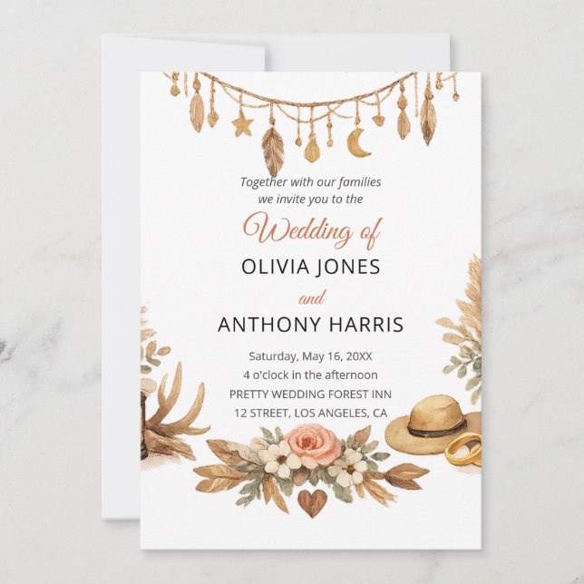 Elegant Rustic Boho Floral Chic Wedding  Invitation (Front)