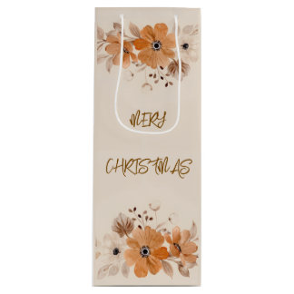 Elegant Rustic Boho Floral Christmas Wine Gift Bag