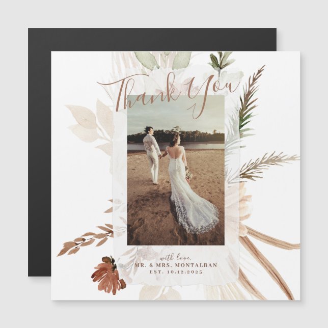 Elegant Rustic Boho Floral Pampas Thank You Cards (Front/Back)