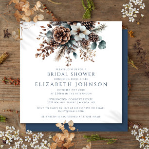 Elegant Rustic Boho Floral Pinecone Bridal Shower Invitation