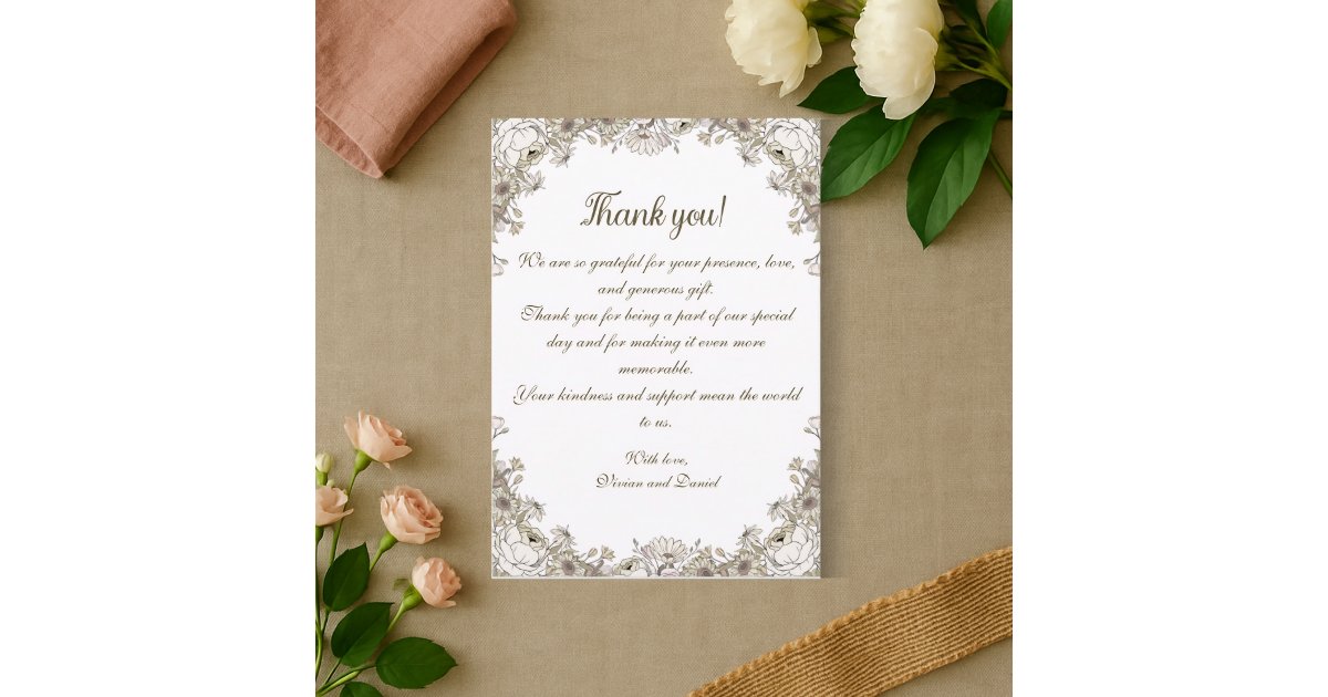 Elegant Rustic Boho Floral Wedding Thank You Card | Zazzle