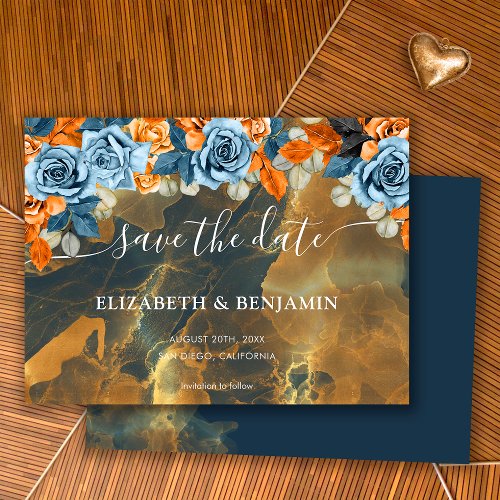 Elegant Rustic Boho Gold Navy And Rust Wedding Save The Date