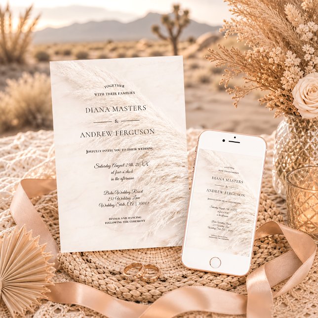 Elegant Rustic Boho Pampas Grass Wedding Invitation (Creator Uploaded)