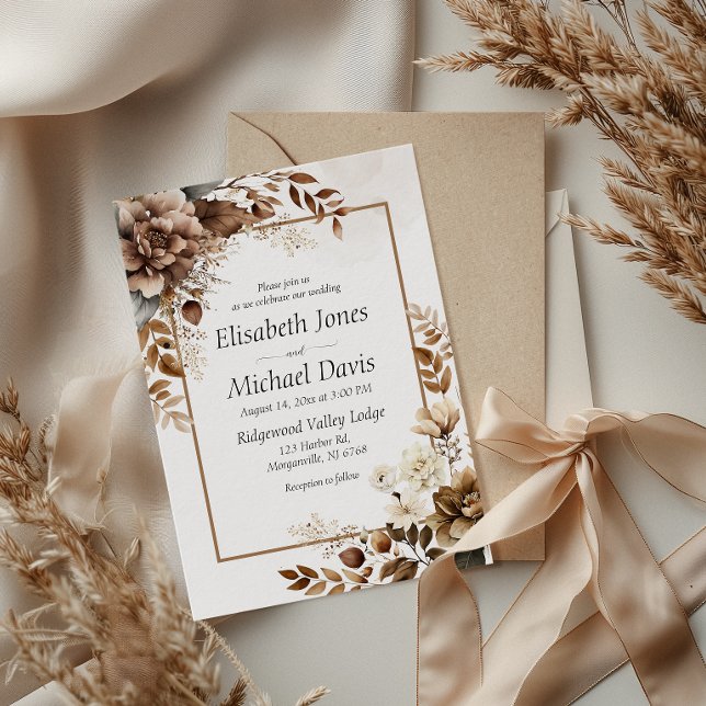 Elegant Rustic Boho Terracotta Flora Wedding Invitation (Set the tone for your rustic bohemian wedding with this enchanting invitation.)