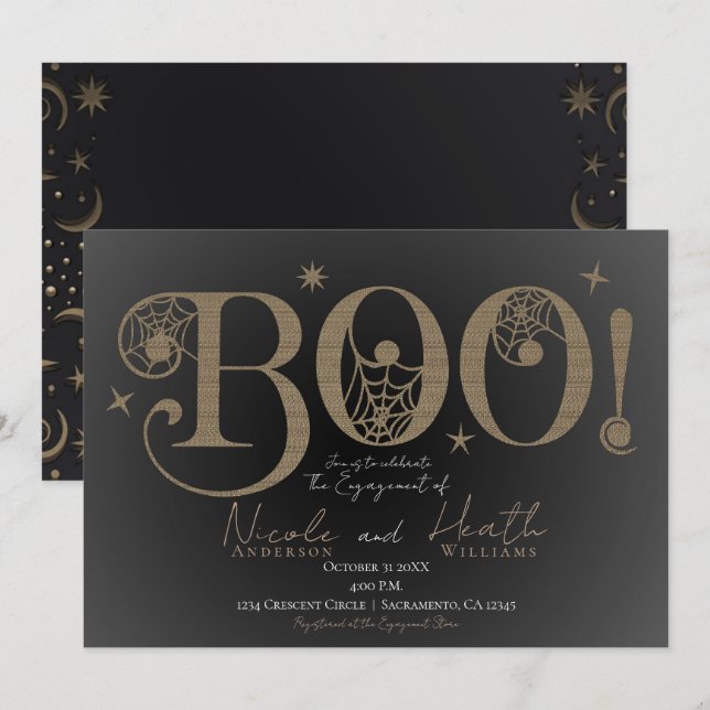 Elegant Rustic BOO Magical Halloween Engagement Invitation (Front/Back)