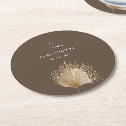 Elegant Rustic Botanical Boho Baby Shower Round Paper Coaster