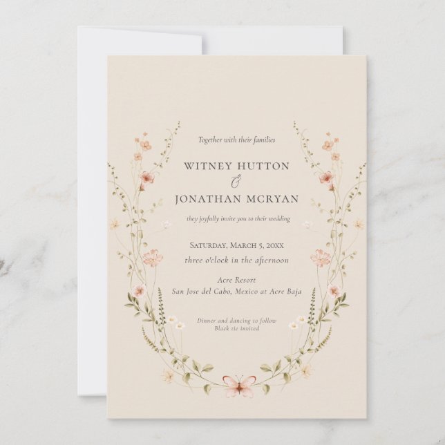 Elegant Rustic Botanical Calligraphy Wedding Invitation (Front)