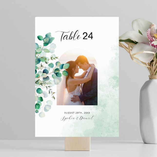 Elegant Rustic Botanical Eucalyptus Leaves Photo Table Number (Creator Uploaded)