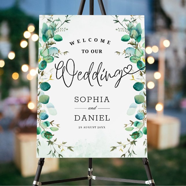 Elegant Rustic Botanical Eucalyptus Leaves Wedding Foam Board (Creator Uploaded)