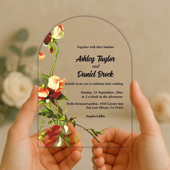 Elegant Rustic Botanical Flowers Floral Wedding Acrylic Invitations (Creator Uploaded)