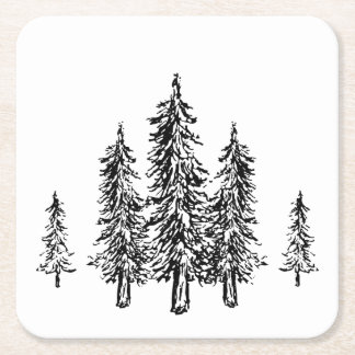 Elegant Rustic Botanical Greenery Trees Simple Square Paper Coaster