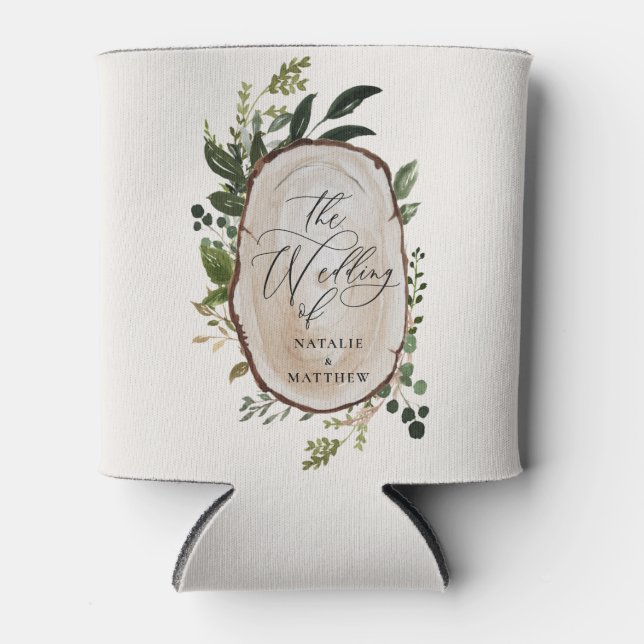 Elegant Rustic Botanical Greenery wedding party  Can Cooler (Front)