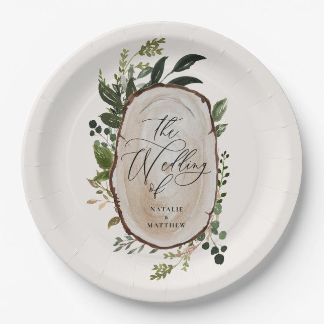 Elegant Rustic Botanical Greenery wedding party Paper Plates (Front)
