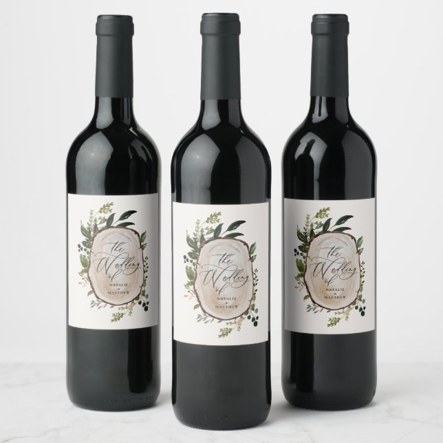 Elegant Rustic Botanical Greenery wedding party Wine Label (Bottles)