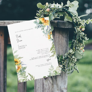 Elegant Rustic Botanical Sunflower Bridal Shower Invitation