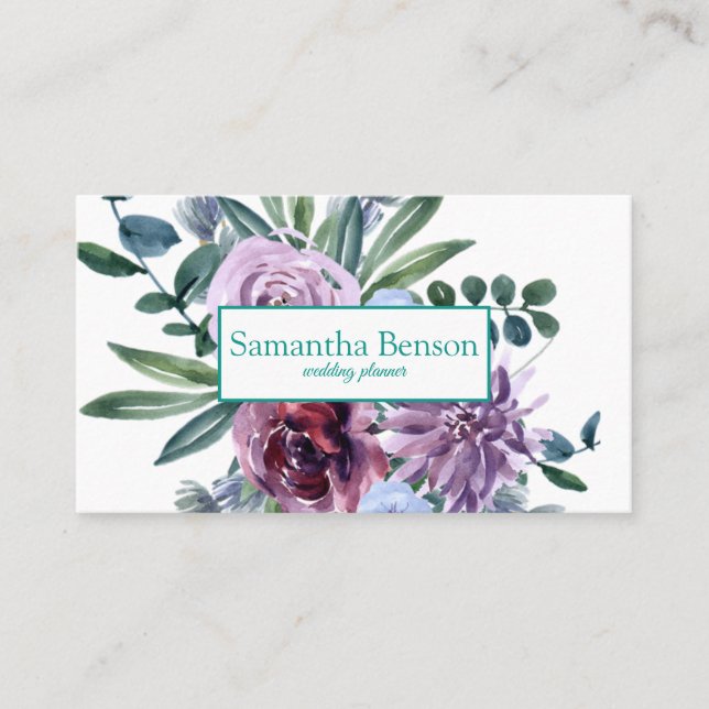 Elegant Rustic Botanical Watercolor Flowers Floral Business Card (Front)