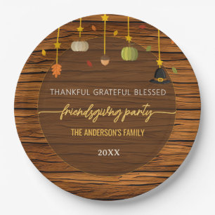 Elegant Rustic brown barn wood friendsgiving party Paper Plates