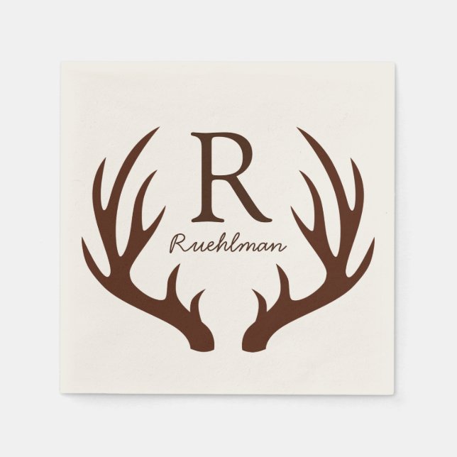 Elegant Rustic Brown Deer Antlers Napkins (Front)
