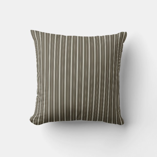 Elegant Rustic Brown French Ticking Stripe  Throw Pillow (Front)
