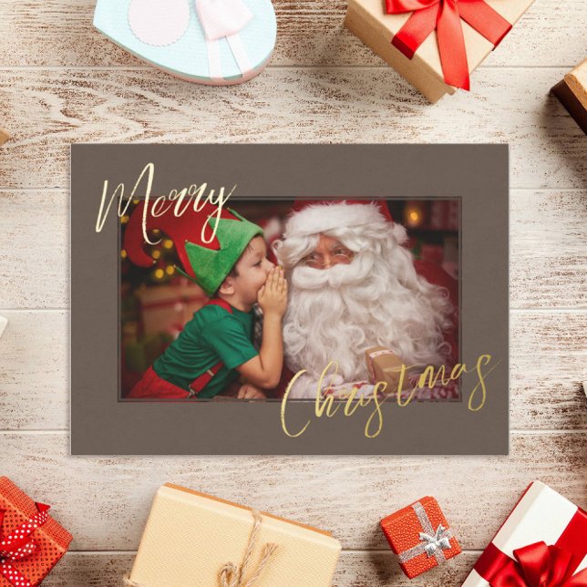 Elegant Rustic Brown & Gold Custom Photo Christmas Foil Holiday Card (Creator Uploaded)