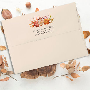 Elegant Rustic Brown Orange Floral Foliage Wedding Envelope