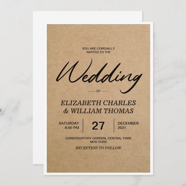 Elegant Rustic Brown Paper Wedding Invitation (Front/Back)