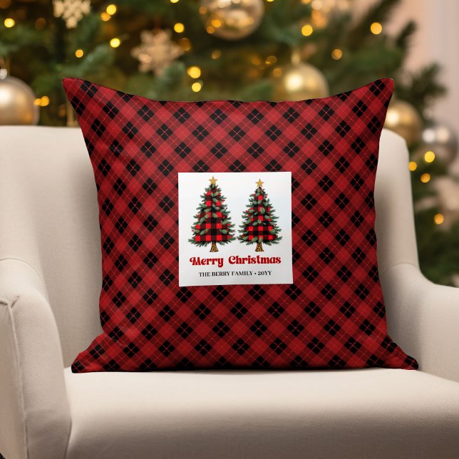 Elegant Rustic Buffalo Plaid Family Name Pillow (Elegant Rustic Buffalo Plaid Family Name Pillow)