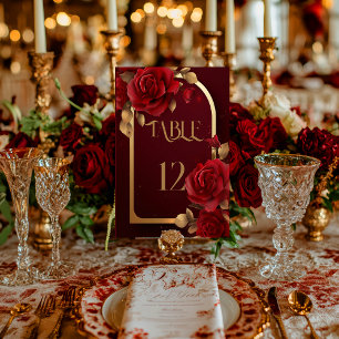 Elegant Rustic Burgundy and Gold Table Number Table Tent