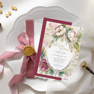 Elegant Rustic Burgundy Floral Bridal Shower Invitation