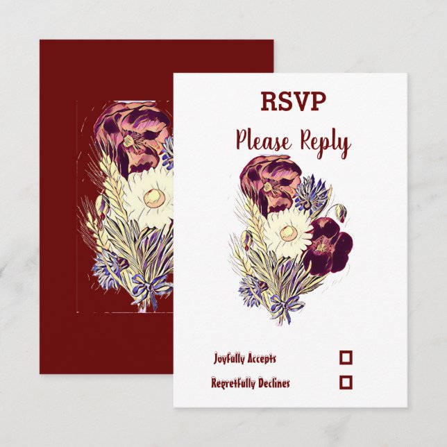 Elegant Rustic Burgundy Floral Maroon Wedding  RSVP Card (Front/Back)