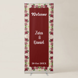 Elegant Rustic Burgundy Maroon Roses Wedding Retractable Banner